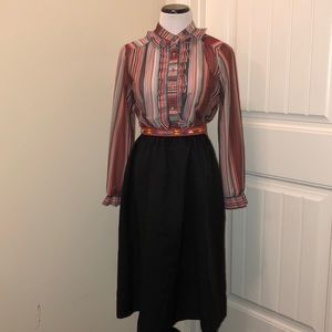 Vintage Women’s Dress Black Multi-colored Stripes